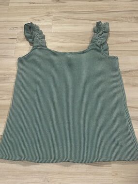 Blue Buttercup Ribbed Tank Top Size L Seafoam Green Ruffle Strap Stretchy